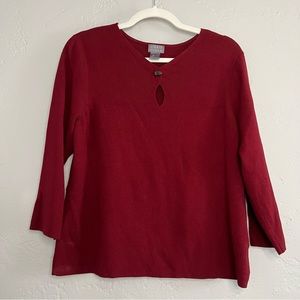 Sigrid Olsen Red Keyhole 3/4 Sleeve Sweater Size Large